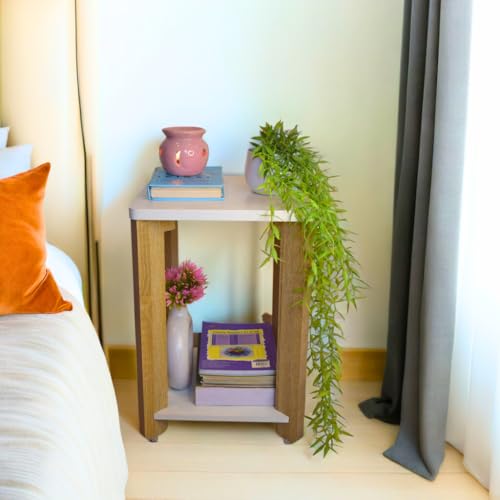 Image of InoSlashed Beautiful Wooden Side Table /End Table /Plant Stand /Tea Table /Stool Living Room Furniture Square Shape (17 Inch Height) (Wooden Light V2)