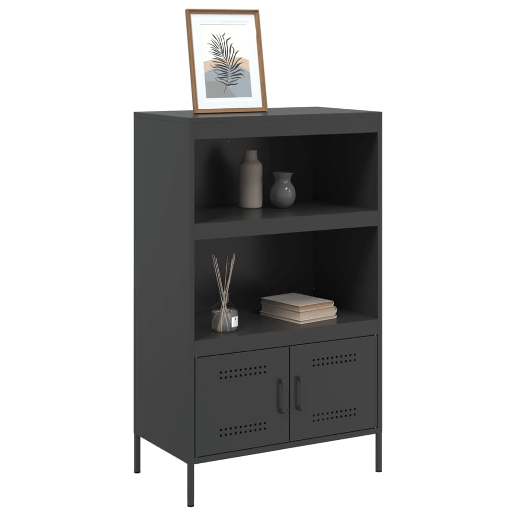 Aparador industrial de acero negro 68 x 39 x 113 cm con 2 estantes y 2 compartimentos, robusto armario de salón para comedor, pasillo y dormitorio