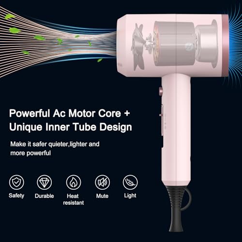 Image of Slopehill Professional Ionic Hair Dryer, Powerful 1800W Fast Drying Low Noise Blow Dryer with 2 Concentrator Nozzle 1 Diffuser Attachments for Home Salon Travel (Pottery Pink and Rose Gold)