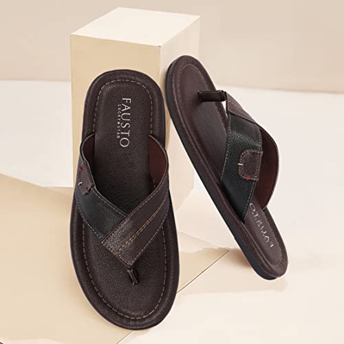 FAUSTO Men's Stitched Indoor Outdoor Thong Slipper Sandals (6-12 UK)