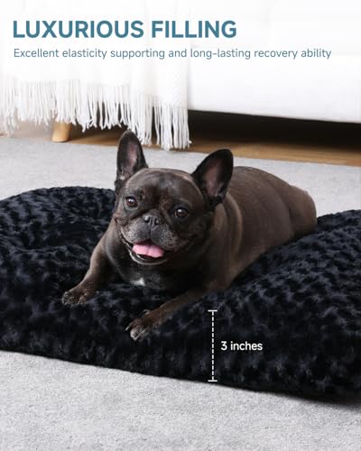 Image of KSIIA Washable Dog Bed Medium Size Dog Crate Bed Pet Mat 29 inchx21 inch Black | Deluxe Plush Comfy Kennel Pad, Anti-Slip Bottom,Deep Sleeping Mat for Medium Dogs,Machine Washable for Easy Cleaning