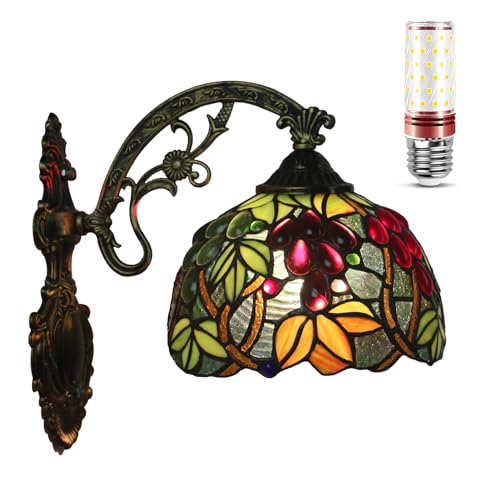 Uziqueif Wandleuchten, Tiffany Wand Lampe mit 8 Zoll Lampenschirm aus Buntglas und Gestell aus Metall, Wandlampen Vintage Wand Licht für Innen Wohnzimmer Korridor Treppen Flur, Grape