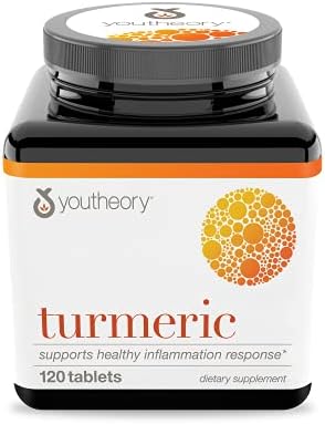 Youtheory Turmeric Curcumin Supplement with Black Pepper BioPerine, Powerful Antioxidant Properties for Joint & Healthy Inflammation Support, 120 Tablets