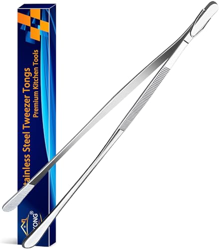 JETKONG 12-Inch Fine Tweezer Tongs Long Cooking Tweezer Stainless Steel Kitchen Tweezers