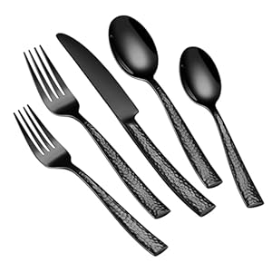 Stapava 40 Pcs Black Hammered Silverware Set, Stainless Steel Flatware Set for 8, Mirror Polished Cutlery Include Forks Spoons and Knives set for Home Hotel, Dishwasher Safe Utensils