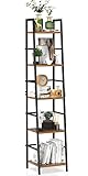 SpringSun 5-Tier Ladder Shelf Bookcase, Rustic Standing Shelf Storage Organizer, Wood and Metal Book