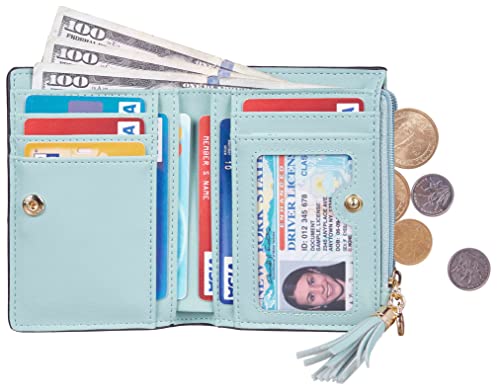 Gostwo Womens Small Bifold Slim Mini Wallet Purse With Tassel And Zippered Coin Pocket (Blue With Key Chain) #TOP3