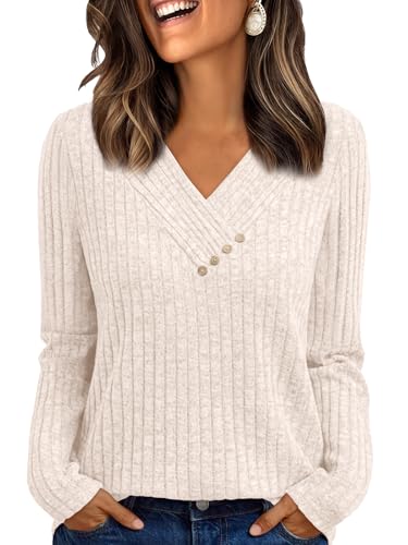 AUTOMET Womens Long Sleeve Shirt Fall Fashion 2025 V Neck Sweater...