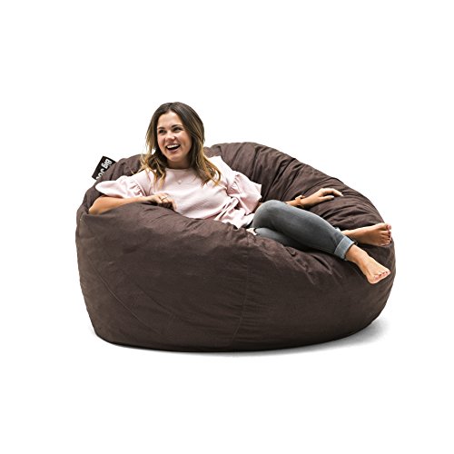 Image of Big Joe Fuf Large Foam Filled Bean Bag Chair with Removable Cover, Cocoa Lenox, Durable Woven Polyester, 4 feet Big