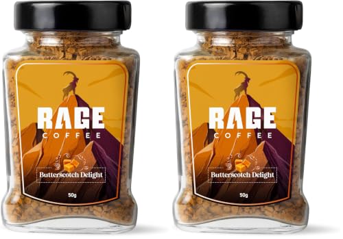 Image of Rage Coffee Butterscotch Delight Flavour - Premium Arabica Instant Coffee (Make Delicious Hot /Cold Coffee) | (Butterscotch Delight, 50g) (Pack of 2)