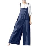 Generic Trendy Gifts for Women 2024 Womens Summer Overalls Loose Fit Plus Size Wide Leg Pant Long Rompers Casual Baggy Cotton Bibs Jumpsuits with Pockets Mameluco para las mujeres, XX-Large, A01_navy