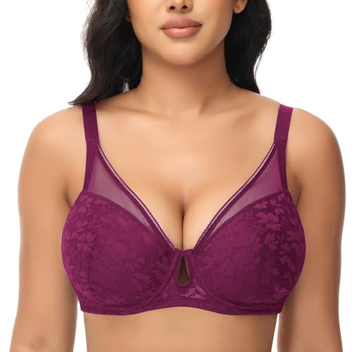 FallSweet Push Up Spitzen BH Damen Mit Bügel Sexy Klassische BHS für Damen(Dunkles lila,95D)