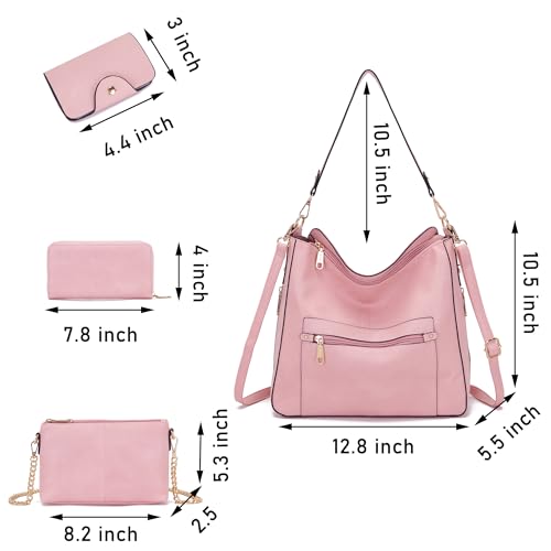 Image of Qiyuer 13 inch Women Spacious Soft PU Handbag Hobo Bag Purse Wallet Set 4pcs | Large, Dual-use Crossbody & Shoulder Bag, Multi-pocket, Divided Compartments, Fits Tablet, Versatile for Daily & Work