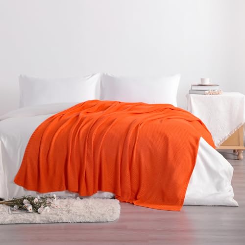 Image of NTBAY Rayon Derived from Bamboo Knit Twin Blanket, 60 x 80, Orange | Breathable Cable Knit Throw Made with Rayon Derived from Bamboo, Soft Cooling Bed Throws for Sofa, Bed, Reading, and Travel