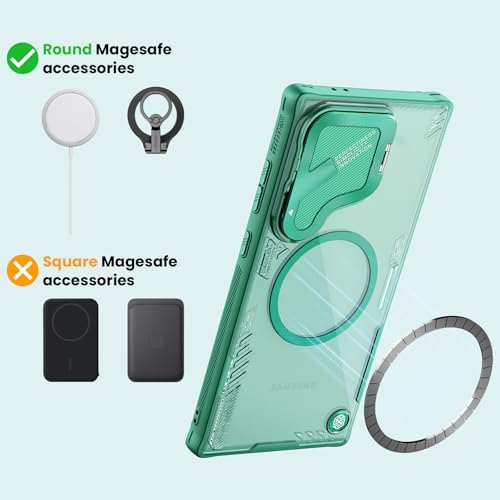 Image of Nillkin Magnetic for Galaxy S24 Ultra Case Clear, Compatible with Magsafe, Never Yellow & Biodegradable Material, Translucent Case with Invisible Kickstand & Camera Cover for Galaxy S24 Ultra, Green