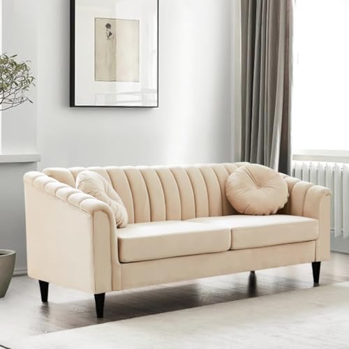 Image of FURNY Dorano 3 Seater Fabric Sofa Set (Cream)