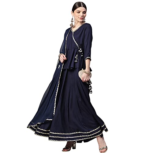 Image of Divena Navy Blue Embroidered lehenga dupatta set