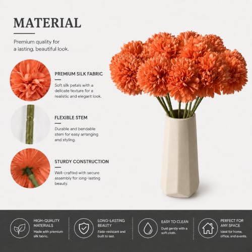 Image of Mandy's 12pcs Artificial Orange Ball Chrysanthemum Flowers