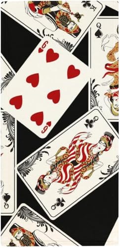 フェイスタオル トランプ 和風 タオル 35X73cm 長め 大きめ ハンドタオル サンゴフリース生地 耐久性 ふわふわ ソフト 柔らか肌触り 肌に優しい やわらか 軽い 薄手 乾きやすい 抗菌防臭 家庭用、温泉、砂浜、スポーツなどにも最適 部屋の雰囲気を