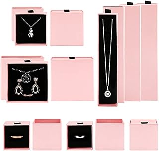 Jodsen 10 Pcs Earings Box Jewellery Rings Bracelet Gift Boxes,4 Different Size Favor Necklaces Cardboard Boxes for Holiday Birthdays Party with Velvet Filled Pink