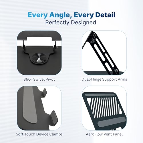 Image of Geonix Trek T2 Foldable Laptop Stand with 360 Rotating Base |Max 10 Kg | Multi-Angle & Height Adjustable Design | Improves Air Flow | Carbon Steel Build with Non-Slip Pads | Support Upto 17 inch (Black)