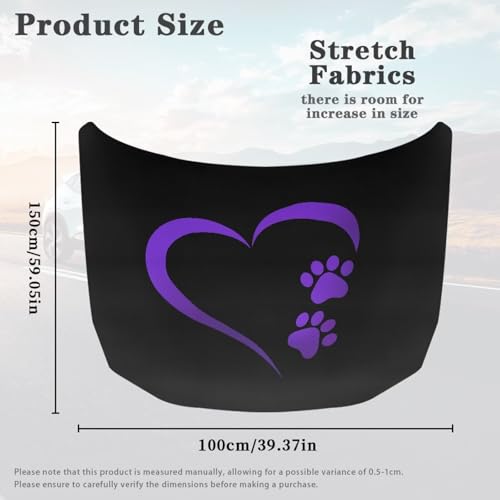 Image of Purple Heart Paw Print Car Hood Cover Stretch Fabric Covers for Car Hood Waterproof Universal Auto Accessories Easy Installation for Car Hood Decor and Protection