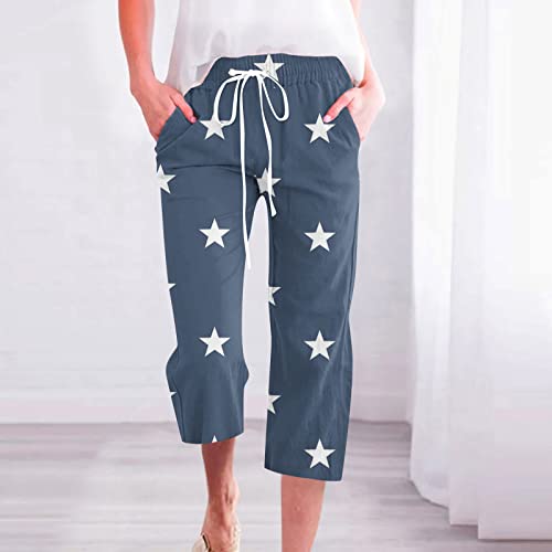 Capri Pants for Women Casual Summer Cotton Linen Capris Gradient Drawstring High Waist Pants Wide Leg Cropped Trouser2