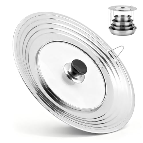 Tapa universal para sartenes de 28 cm, tapa de olla, tapa de sartén de 28/30/32 cm de cristal templado con mango de silicona resistente al calor, borde de acero inoxidable escalonado para ollas y woks
