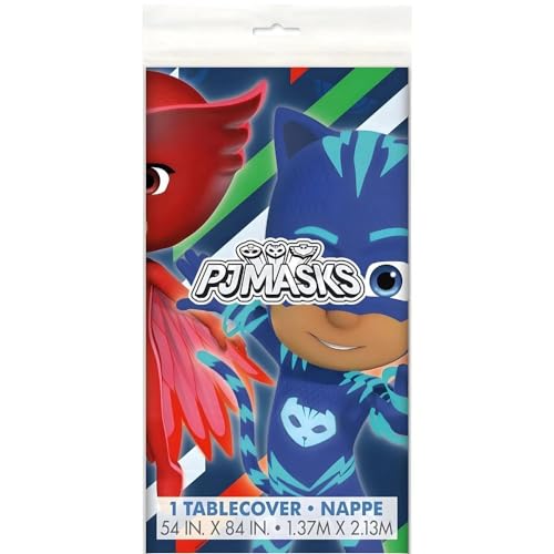 Image of Unique Multicolor Rectangular PJ Masks Plastic Table Cover (54 inch x 84 inch) 1 Count - Reusable Plastic Tableware, Perfect Party Decorations for Themed Events & Birthday Celebrations (Pack of 2)
