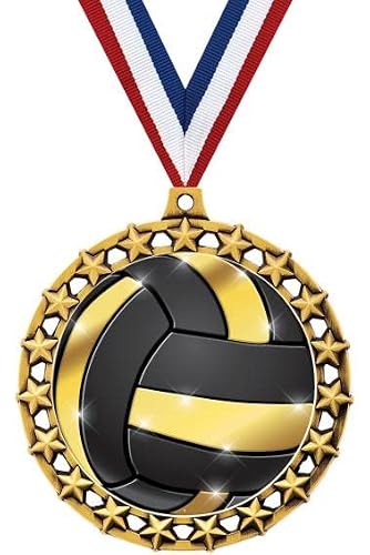 2.5" Galaxy Star Volleyball Shadow Medal Award, Gold Trophy Medal
