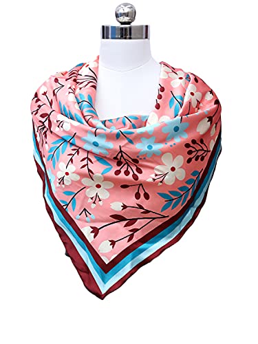 Image of leeza store Women's Silk Scarf - Pastel Pink Playful Floral | 40x40 Inches Square Scarf For Hair, Neck & Head | Soft Premium Silk Stole For Women | Lightweight Fashion Wrap & Daily Styling Accessory