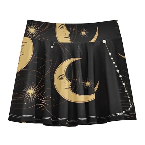 Girls' Shorts Athletic Skorts Golden Sun Moon Kids Tennis Skirts Cute Pleated 3t