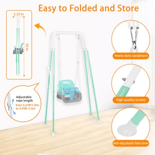 Image of 3-in-1 Toddler Swing Set, Foldable Baby Swing with Stand
