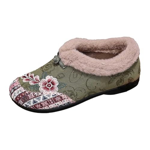 2026 Zapatos casuales cómodos para mujer, cómodos zapatos bordados sin cordones, perfectos para el uso diario en otoño e invierno, verde, 42 EU