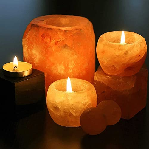 Salt Candle Holder, Hand Carved Natural Himalayan Pink Crystal Rock, 100% Authentic Tea Light Holders, Warm Pink To Orange (4 Pack) #TOP30