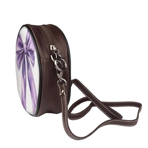 Watercolor Lavender Bow Tied With Tails Women Round Crossbody Bags Leather Sling Bag Purse3