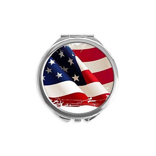 Miroir rond maquillage de poche portable à motif drapeau américain 2,6" x 2,4"
