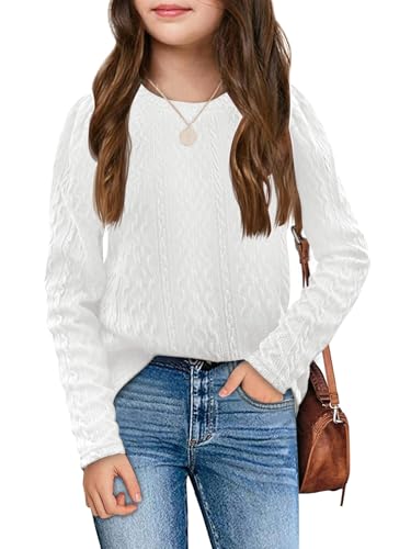 Image of Ebifin Girls Sweaters Kids Long Sleeve Crewneck Fall Knit Tops Cute Pullover Jumper Shirts 5-14 Years