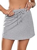 SOFIA'S CHOICE Mini Skirts for Women Summer Drawstring High Waist Sweat Skirt with Pockets Grey Regular Pockets Large