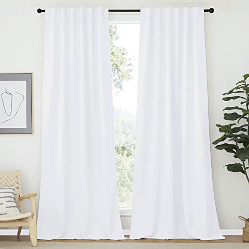 NICETOWN Living Room Curtain Panels - (White Color) W52 x L120, 2 PCs, Back Tab/Rod Pocket Semi Blackout Window Treatment Draperies for Patio Sliding