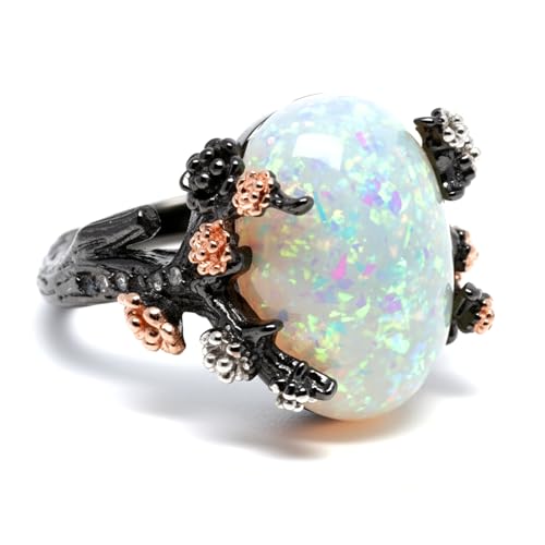 Ginger Lyne Collection Henrietta Tree Branch Elven Fairy Flower Simulated Fire Opal Ring Engagement