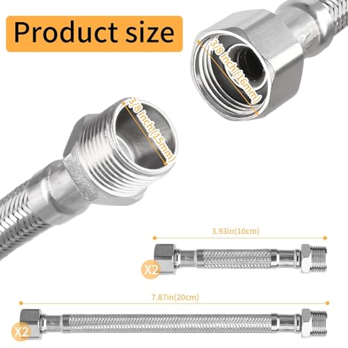 Flexschlauch 3/8, 4 Stück 304 Edelstahl Flexschlauch, Panzerschlauch 3/8 Zoll, Flexibler Schlauch, Wasseranschluss VerläNgerung für Wasserhahn Eckventil In Wc, Bad und KüChe(20cm/10cm)