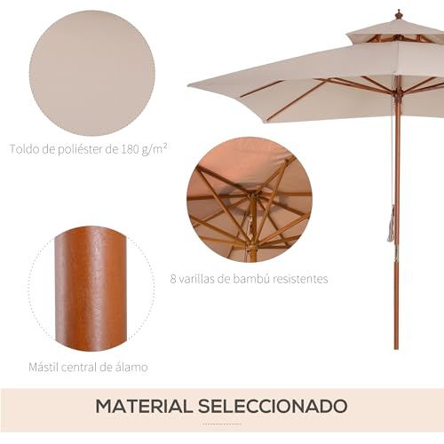 Sombrilla Outsunny 3x3m impermeable con sistema de polea para terraza y exterior 4