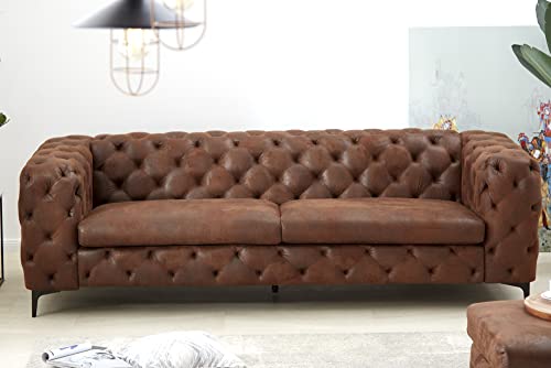 Riess Ambiente Chesterfield 3-Sitzer Sofa MODERN BAROCK - 235cm - antik braun - Microfaser Taschenfederkern-Polsterung Couch Rundum-Bezug 3-Sitzer Ziersteppung – Bild 5