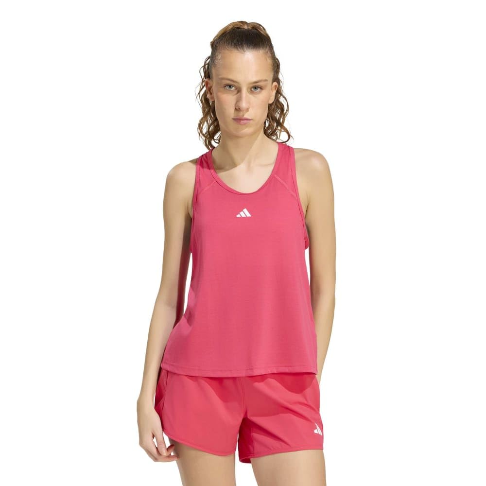 adidas Women's Train Essentials 3-Stripes Workout Tank Shirt, Power Pink, L