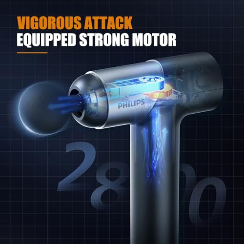 Image of Philips Powerful Massage Gun, Muscle Massage Gun Deep Tissue, Percussion Massage Gun with 6 Replacement Heads, Fascial Gun with 5 Levels of Intensity, Suit for Home Office Gym