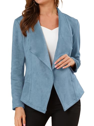 Image of Allegra K Women Faux Suede Jacket Lapel Draped Open Front Cardigan Casual Trendy Suede Blazer
