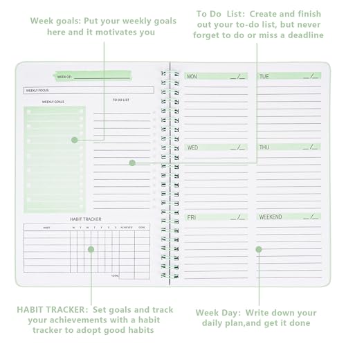 Undated A5 Weekly Planner Notebook with Habit Tracker - Green - Image 6