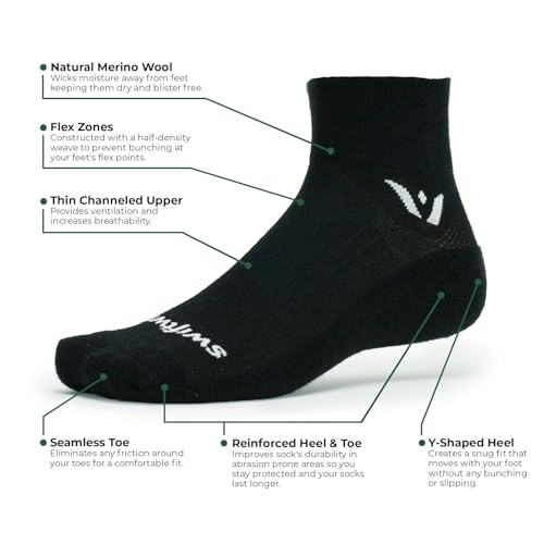 Swiftwick- PURSUIT TWO Trail Running & Cycling Socks, Merino Wool, Max Durability (Black, Small)2