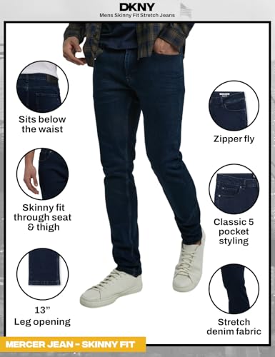 Image of DKNY Mercer Men's Skinny Jeans - Premium Stretch Denim Pants with Classic 5 Pocket Design | Skinny Fit Stretch Jeans for Men